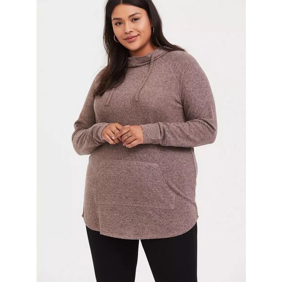 Torrid Super Soft Plush Cowl Neck Tunic Hoodie warm stone (brown) plus size 3X - Picture 1 of 8